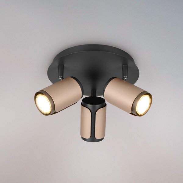 Trio Lighting Stropna svetilka Gillan, kava, 3-svetilna, okrogla, kovinska, GU10, zatemnjen, Rjava / rjasta, Dnevna soba / jedilnica, Kovina, Sodobni