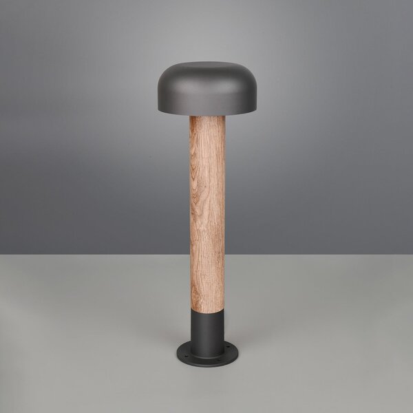 Trio Lighting Svetilka za pot Fraser, siva/leseni videz, aluminij, IP54, višina 84,5 cm, zatemnjen, Les, Aluminij