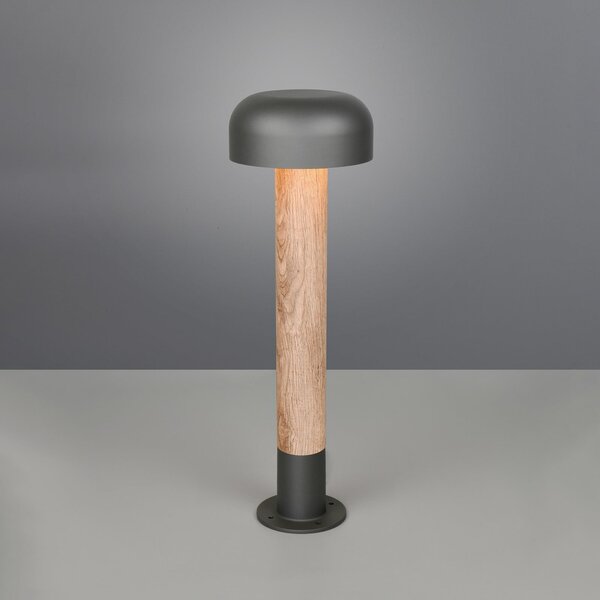 Trio Lighting Svetilka za pot Fraser, siva/leseni videz, aluminij, IP54, višina 84,5 cm, zatemnjen, Les, Aluminij