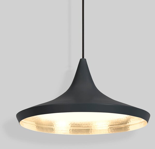 Tom Dixon LED viseča svetilka Beat Wide, črna, 36 cm, medenina, zatemnjen, Črna, Dnevna soba / jedilnica, Medenina, Dizajn