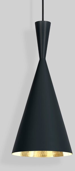 Tom Dixon LED viseča svetilka Beat Tall, črna, Ø 19 cm medenina, zatemnjen, Črna, Dnevna soba / jedilnica, Medenina, Dizajn