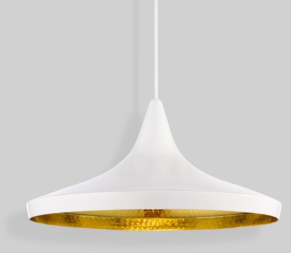 Tom Dixon LED viseča svetilka Beat Wide, bela, Ø 36 cm, medenina, zatemnjen, Bela, Dnevna soba / jedilnica, Medenina, Dizajn