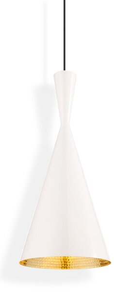 Tom Dixon LED viseča svetilka Beat Tall, bela, Ø 19 cm, medenina, zatemnjen, Bela, Dnevna soba / jedilnica, Medenina, Dizajn