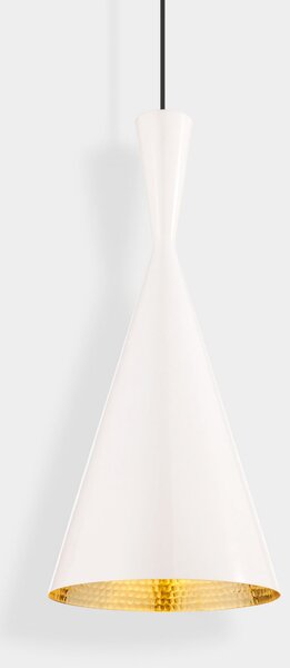 Tom Dixon LED viseča svetilka Beat Tall, bela, Ø 19 cm, medenina, zatemnjen, Bela, Dnevna soba / jedilnica, Medenina, Dizajn