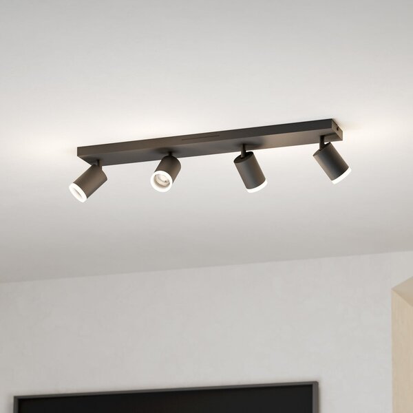 EGLO connect pametni LED-spot Melitello-Z, 4-svetlobni, črn, zatemnjen, Črna, Dnevna soba / jedilnica, Aluminij, Sodobni