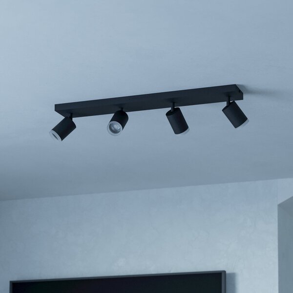 EGLO connect pametni LED-spot Melitello-Z, 4-svetlobni, črn, zatemnjen, Črna, Dnevna soba / jedilnica, Aluminij, Sodobni
