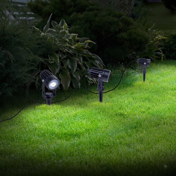 Näve LED-Solar-Erdspießstrahler SPOTI, črn, komplet 3 kosov, IP44, zatemnjen, Črna, Kovina, Sodobni