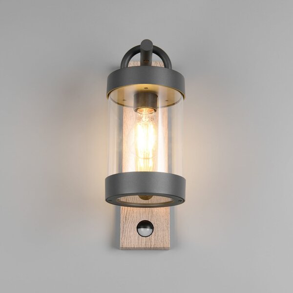Trio Lighting Zunanja stenska svetilka Sambesi, videz lesa, litega aluminija, senzor, Les, Aluminij, Sodobni, Svetilka