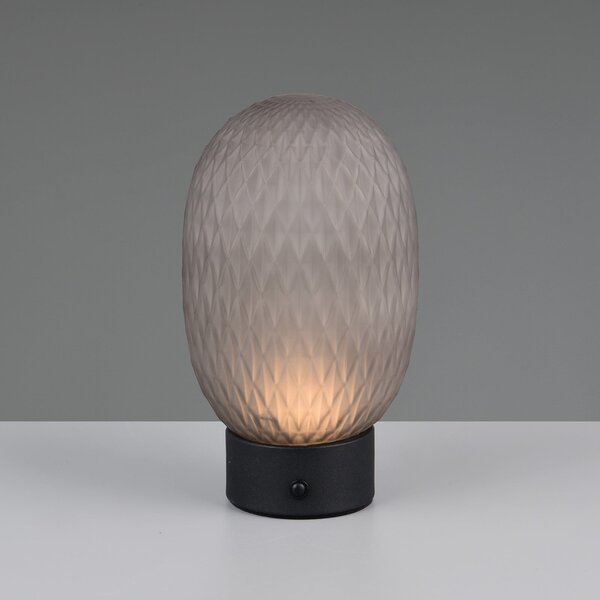 Trio Lighting LED namizna svetilka Facette, dimno siva, USB, steklo, zatemnjen, Siva, Dnevna soba / jedilnica, Steklo