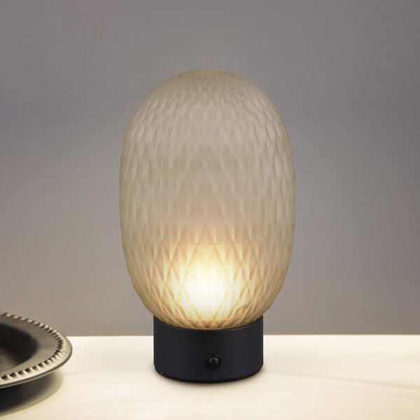 Trio Lighting LED namizna svetilka Facette, zelena, USB, steklo,, zatemnjen, Zelena, Dnevna soba / jedilnica, Steklo