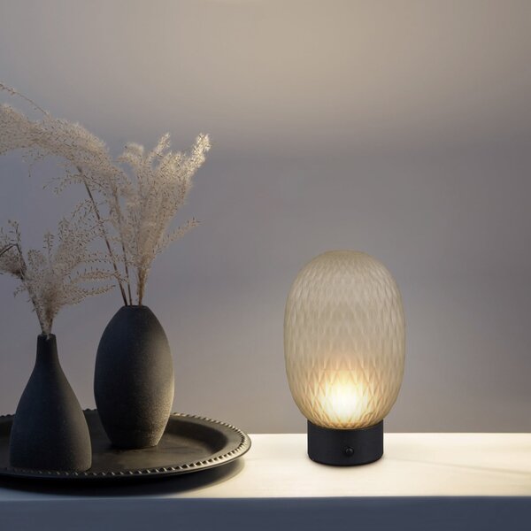 Trio Lighting LED namizna svetilka Facette, zelena, USB, steklo,, zatemnjen, Zelena, Dnevna soba / jedilnica, Steklo