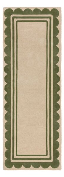 Zelen/v naravni barvi ročno tkan volnen tekač 80x230 cm Lois Scallop – Flair Rugs