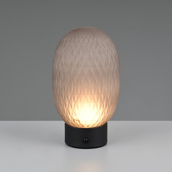 Trio Lighting LED namizna svetilka Facette, dimno siva, USB, steklo, zatemnjen, Siva, Dnevna soba / jedilnica, Steklo