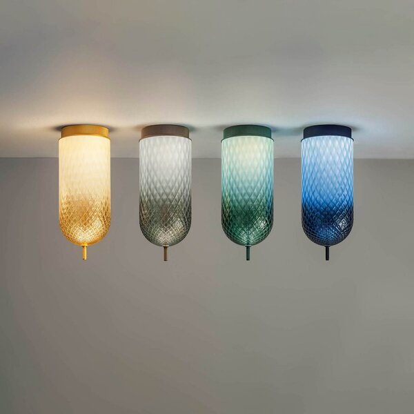 OLEV LED stropna svetilka Curuba, rjava, steklo, višina 40 cm 2.700 K, Rjava / rjasta, Dnevna soba / jedilnica, Steklo, Dizajn