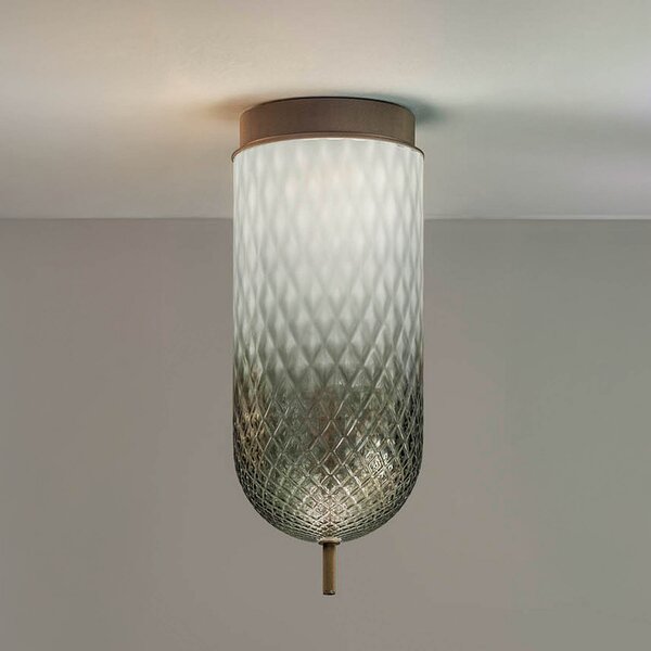 OLEV LED stropna svetilka Curuba, rjava, steklo, višina 40 cm 2.700 K, Rjava / rjasta, Dnevna soba / jedilnica, Steklo, Dizajn