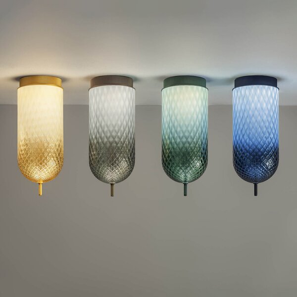 OLEV LED stropna svetilka Curuba, modra, steklo, višina 40 cm, 2.700 K, Modra, Dnevna soba / jedilnica, Steklo, Dizajn