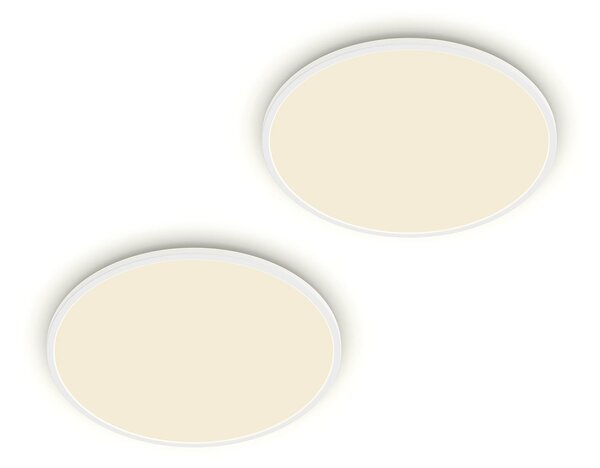 Philips LED stropna svetilka SuperSlim, komplet 2 kosov, IP44, Ø 25 cm, 4000 K, zatemnjen, Bela, Študija / pisarna, Plastika, Sodobni