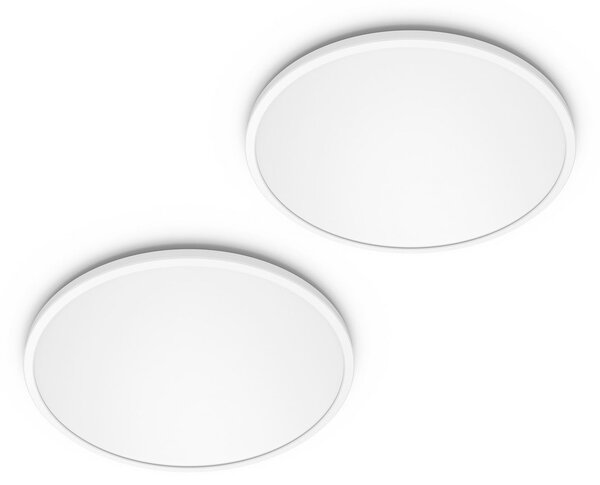 Philips LED SuperSlim, komplet 2 kosov, bela IP44 Ø 30 cm 2700 K, zatemnjen, Bela, Študija / pisarna, Plastika, Sodobni