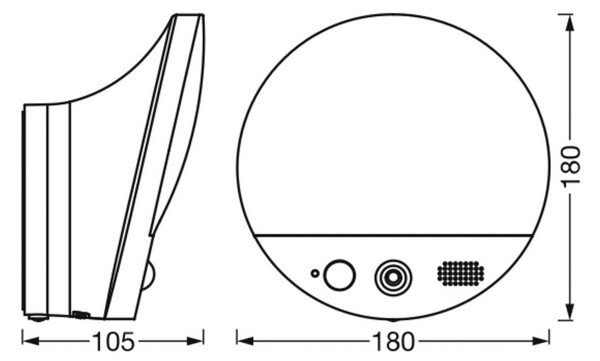 OSRAM SMART+ WiFi zunanja stenska svetilka ROUND, kamera, senzor, siva, zatemnjen, Siva, Plastika, Sodobni
