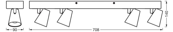 OSRAM LED stropna svetilka NEPTUNE, CLICK-SELECT, 4 žarometi, bela, Bela, Dnevna soba / jedilnica, Kovina, Sodobni