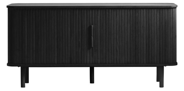 Črna nizka komoda v hrastovem dekorju z drsnimi vrati 76x160 cm Cavo – Unique Furniture