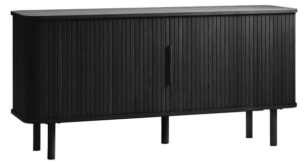 Črna nizka komoda v hrastovem dekorju z drsnimi vrati 76x160 cm Cavo – Unique Furniture