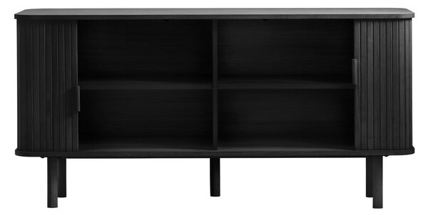 Črna nizka komoda v hrastovem dekorju z drsnimi vrati 76x160 cm Cavo – Unique Furniture