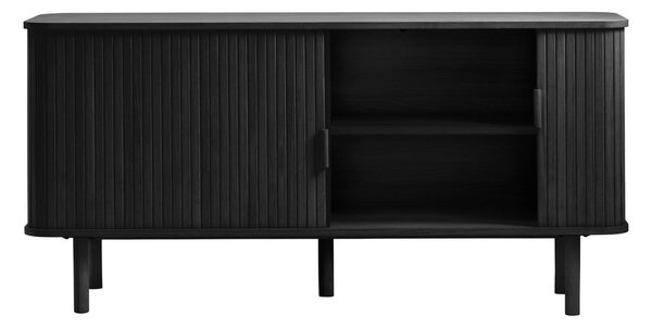 Črna nizka komoda v hrastovem dekorju z drsnimi vrati 76x160 cm Cavo – Unique Furniture