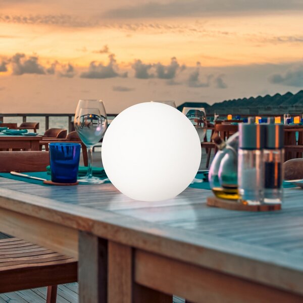 FH Lighting LED-sončna zunanja svetilka Dabus, Ø 30 cm, krogla, bela, akril, zatemnjen, Bela, Dnevna soba / jedilnica, Plastika