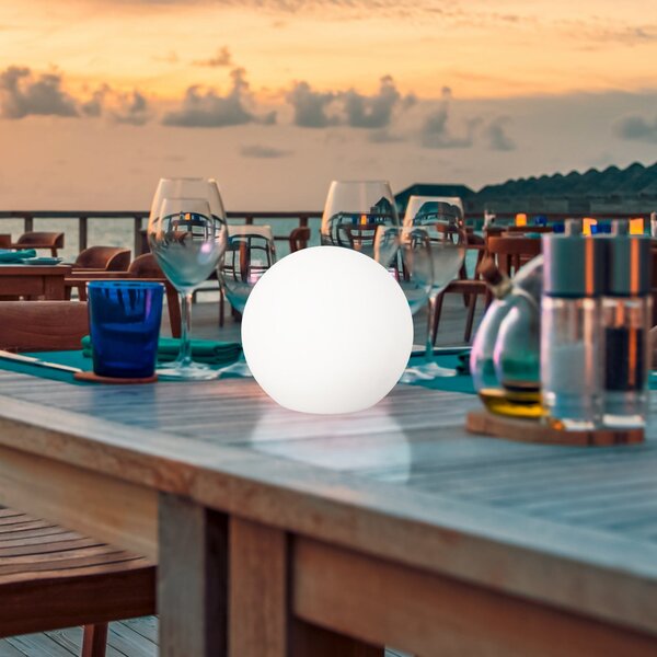 FH Lighting LED-sončna zunanja svetilka Dabus, Ø 25 cm, krogla, bela, akril, zatemnjen, Bela, Dnevna soba / jedilnica, Plastika