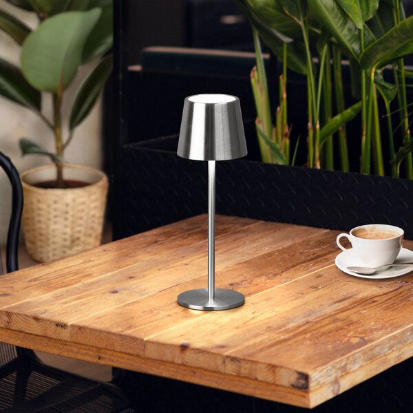 FH Lighting LED namizna svetilka Roxi, nikljevo barva, kovina, IP54, dimmer, zatemnjen, Kovinska, Dnevna soba / jedilnica, Kovina, Sodobni