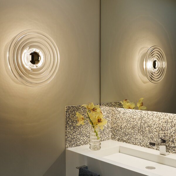 Tom Dixon LED stenska svetilka Press Large, prozorna, 35 cm 937 IP55, zatemnjen, Prozorna, Steklo, Dizajn