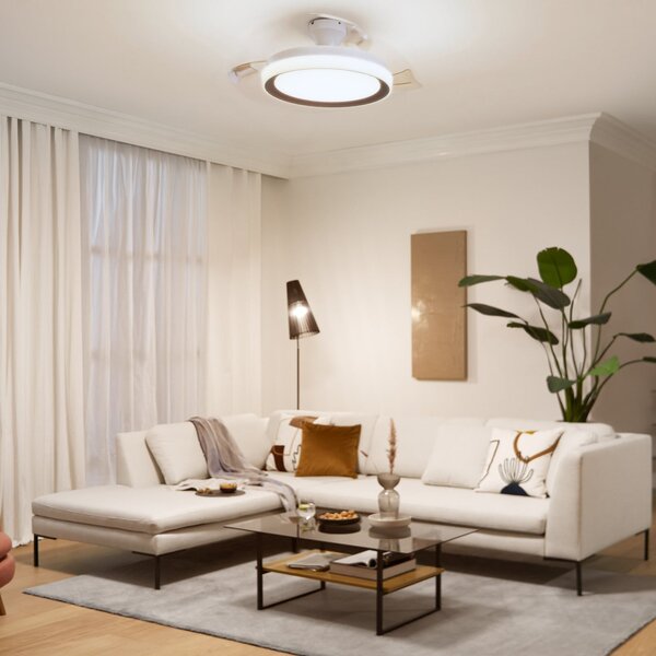 Philips LED stropni ventilator Bliss, zlato-bel, DC, tiho delovanje, zatemnjen, Bela, Dnevna soba / jedilnica, Kovina, Sodobni