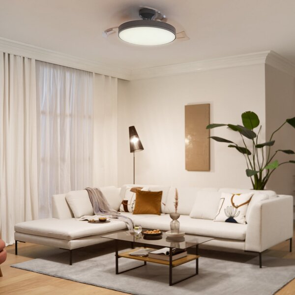 Philips LED stropni ventilator Atlas, nikljev, tih, CCT, DC, zatemnjen, Kovinska, Dnevna soba / jedilnica, Kovina, Sodobni