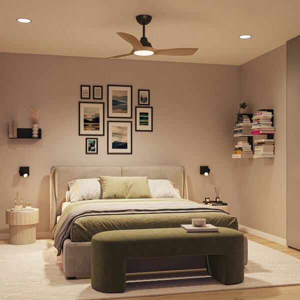 Philips LED ventilator Olas, Ø 106 cm, rjav/črn, tih, zatemnjen, Les, Dnevna soba / jedilnica, Plastika, Sodobni