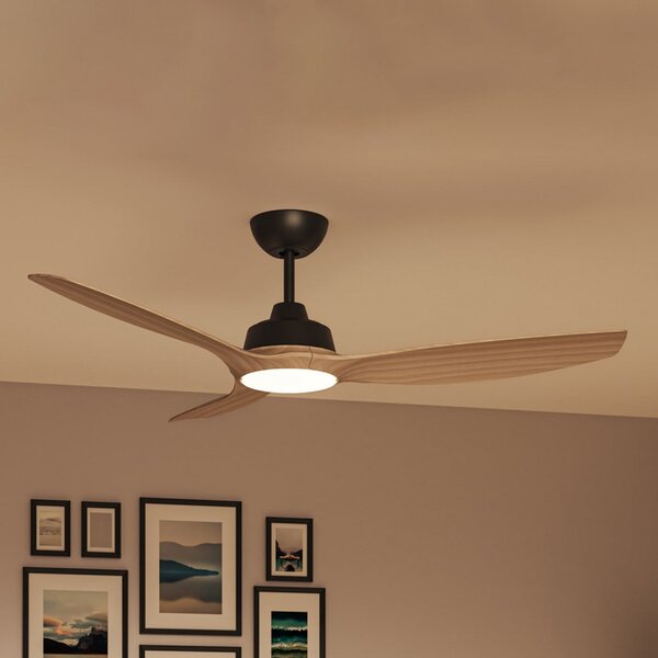 Philips LED ventilator Olas, Ø 132 cm, rjav/črn, tih, zatemnjen, Les, Dnevna soba / jedilnica, Plastika, Sodobni