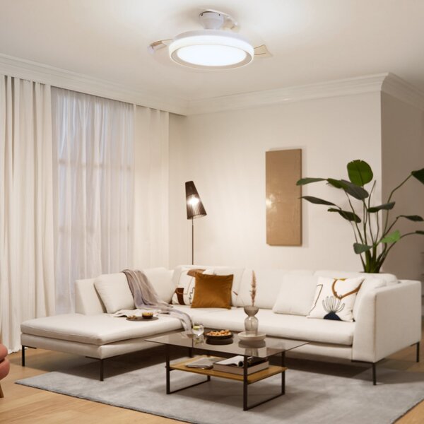 Philips LED stropni ventilator Bliss, bel, DC, tiho delovanje, zatemnjen, Bela, Dnevna soba / jedilnica, Kovina, Sodobni