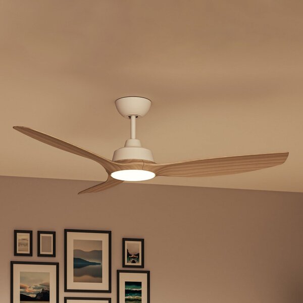 Philips LED ventilator Olas, Ø 132 cm, rjava/bela, tiho delovanje, zatemnjen, Les, Dnevna soba / jedilnica, Plastika, Sodobni