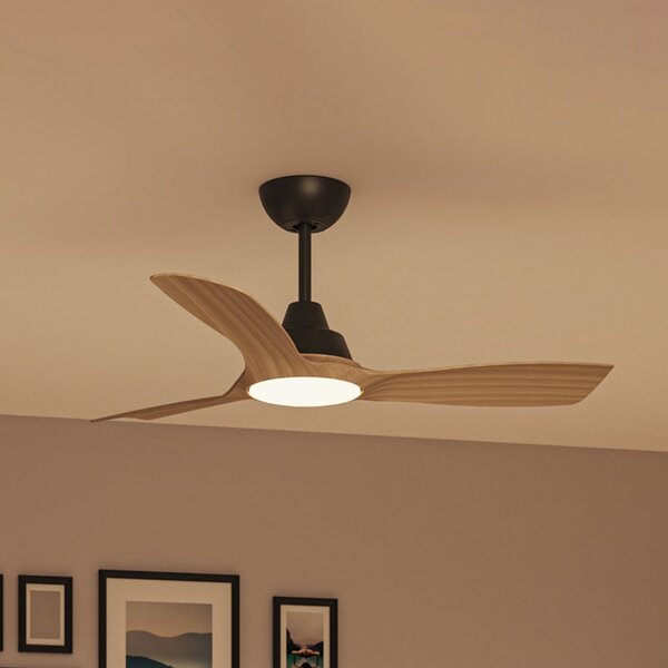 Philips LED ventilator Olas, Ø 106 cm, rjav/črn, tih, zatemnjen, Les, Dnevna soba / jedilnica, Plastika, Sodobni