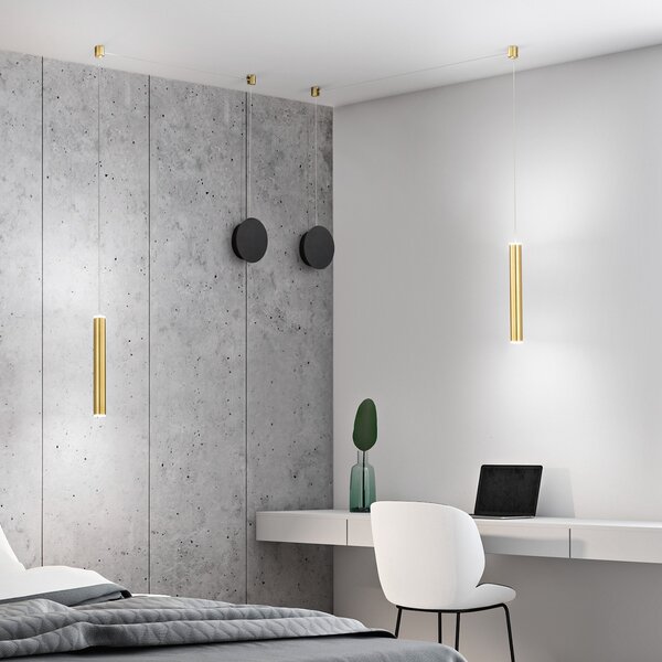 Fabas Luce LED obesna svetilka Prado, medenina, kovina, z možnostjo zatemnitve, zatemnjen, Zlata / medeninasta, Dnevna soba / jedilnica, Kovina, Sodobni