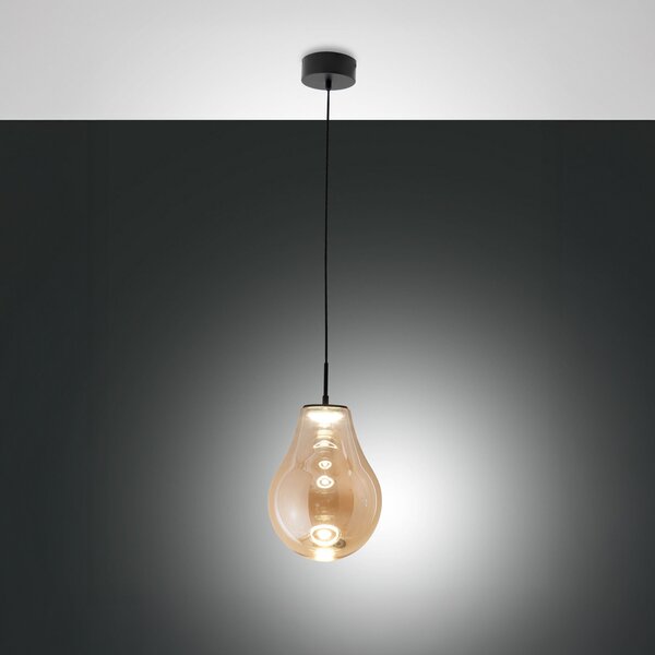 Fabas Luce LED obesna svetilka Noa, jantar, steklo, Ø 25 cm, CCT, z možnostjo zatemnitve, zatemnjen, Bež, Dnevna soba / jedilnica, Steklo, Sodobni