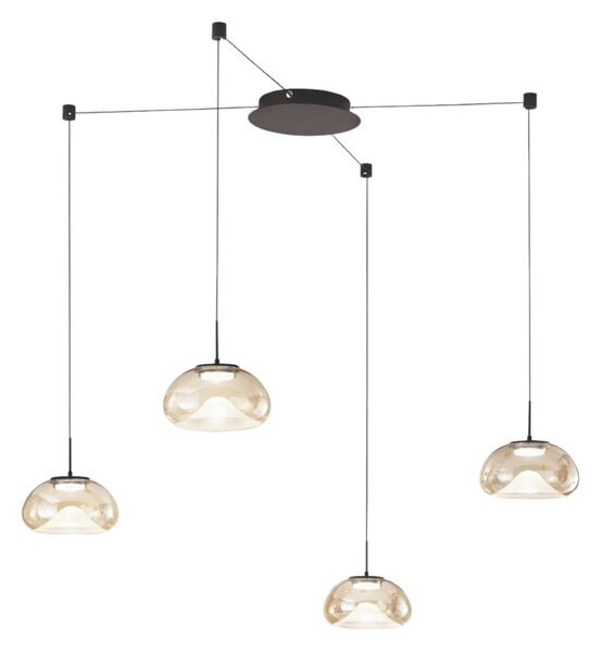 Fabas Luce LED obesna svetilka Brena, 4-krilna, konjak, steklo, CCT, zatemnilna, zatemnjen, Rjava / rjasta, Dnevna soba / jedilnica, Steklo, Sodobni