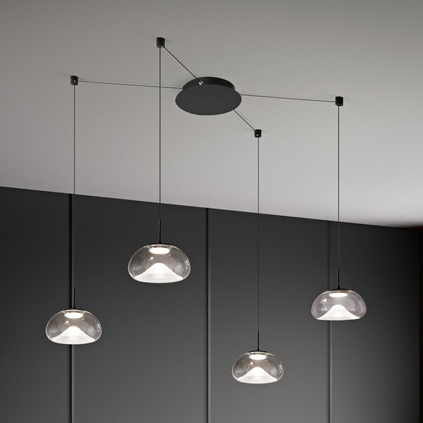 Fabas Luce LED viseča svetilka Brena, 4-krilna, prozorna, steklo, CCT, zatemnilna, zatemnjen, Prozorna, Dnevna soba / jedilnica, Steklo, Sodobni
