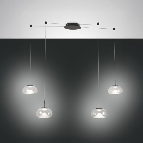 Fabas Luce LED viseča svetilka Brena, 4-krilna, prozorna, steklo, CCT, zatemnilna, zatemnjen, Prozorna, Dnevna soba / jedilnica, Steklo, Sodobni