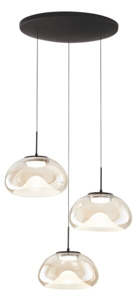Fabas Luce LED obesna svetilka Brena, 3-delna, konjak, Ø 35 cm CCT, z možnostjo zatemnitve, zatemnjen, Rjava / rjasta, Dnevna soba / jedilnica, Steklo, Sodobni