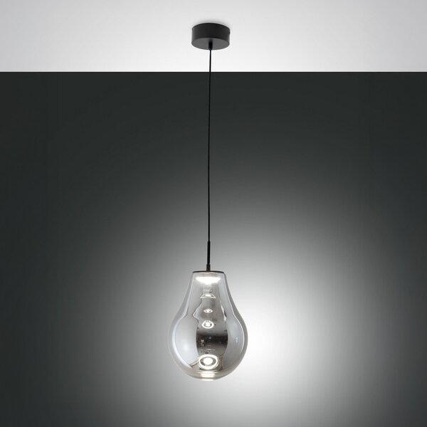 Fabas Luce LED obesna svetilka Noa, siva, steklo, Ø 25 cm, CCT, z možnostjo zatemnitve, zatemnjen, Siva, Dnevna soba / jedilnica, Steklo, Sodobni