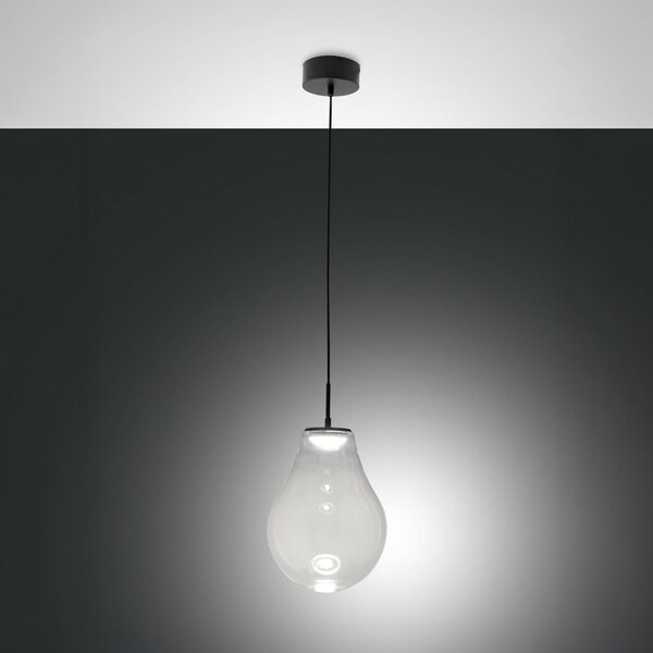 Fabas Luce LED obesna svetilka Noa, prozorna, steklo, Ø 25 cm, CCT, zmožnost zatemnitve, zatemnjen, Prozorna, Dnevna soba / jedilnica, Steklo, Sodobni
