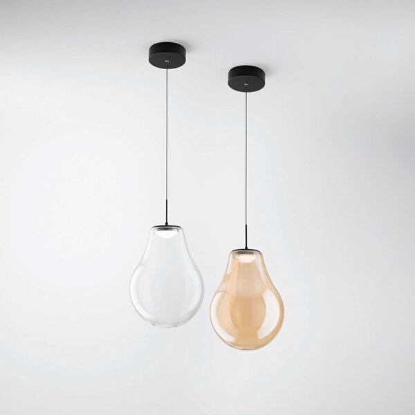 Fabas Luce LED obesna svetilka Noa, jantar, steklo, Ø 25 cm, CCT, z možnostjo zatemnitve, zatemnjen, Bež, Dnevna soba / jedilnica, Steklo, Sodobni