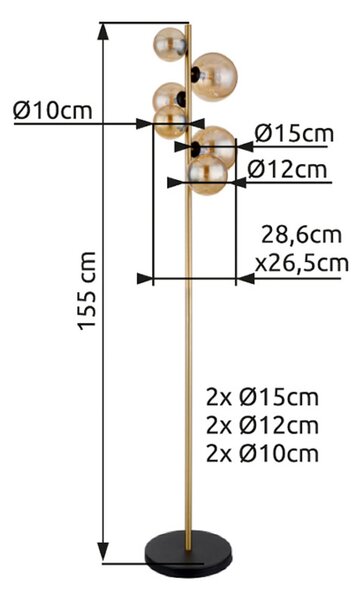 Globo Stojna svetilka Riha, višina 155 cm, barva jantar/medenina, kovina, Bež, Dnevna soba / jedilnica, Steklo