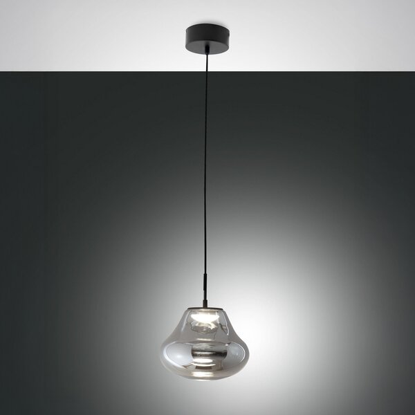 Fabas Luce LED obesna svetilka Deva, siva, steklo, Ø 25 cm, CCT, zatemnilna, zatemnjen, Siva, Dnevna soba / jedilnica, Steklo, Sodobni